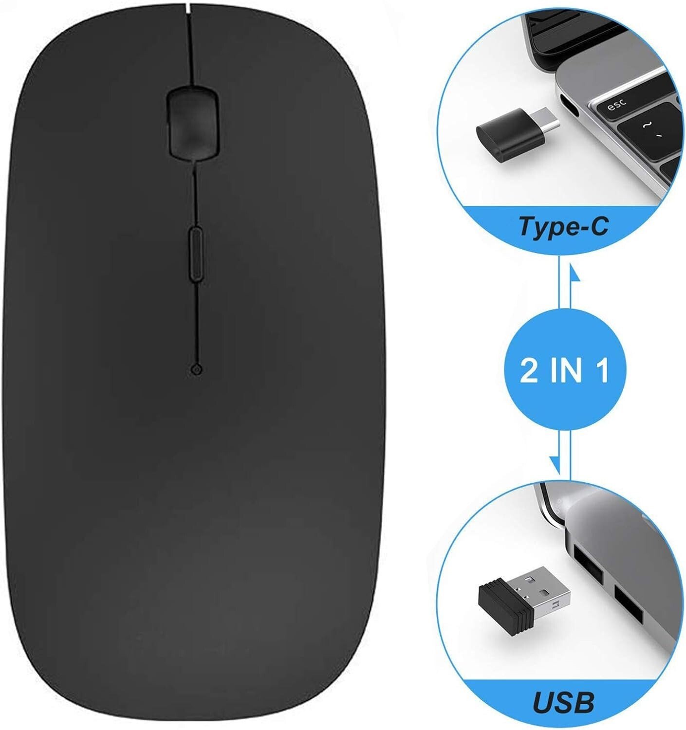 Souris sans fil rechargeable,silence Click Wireless Mouse Optique, USB Nano - Image 2