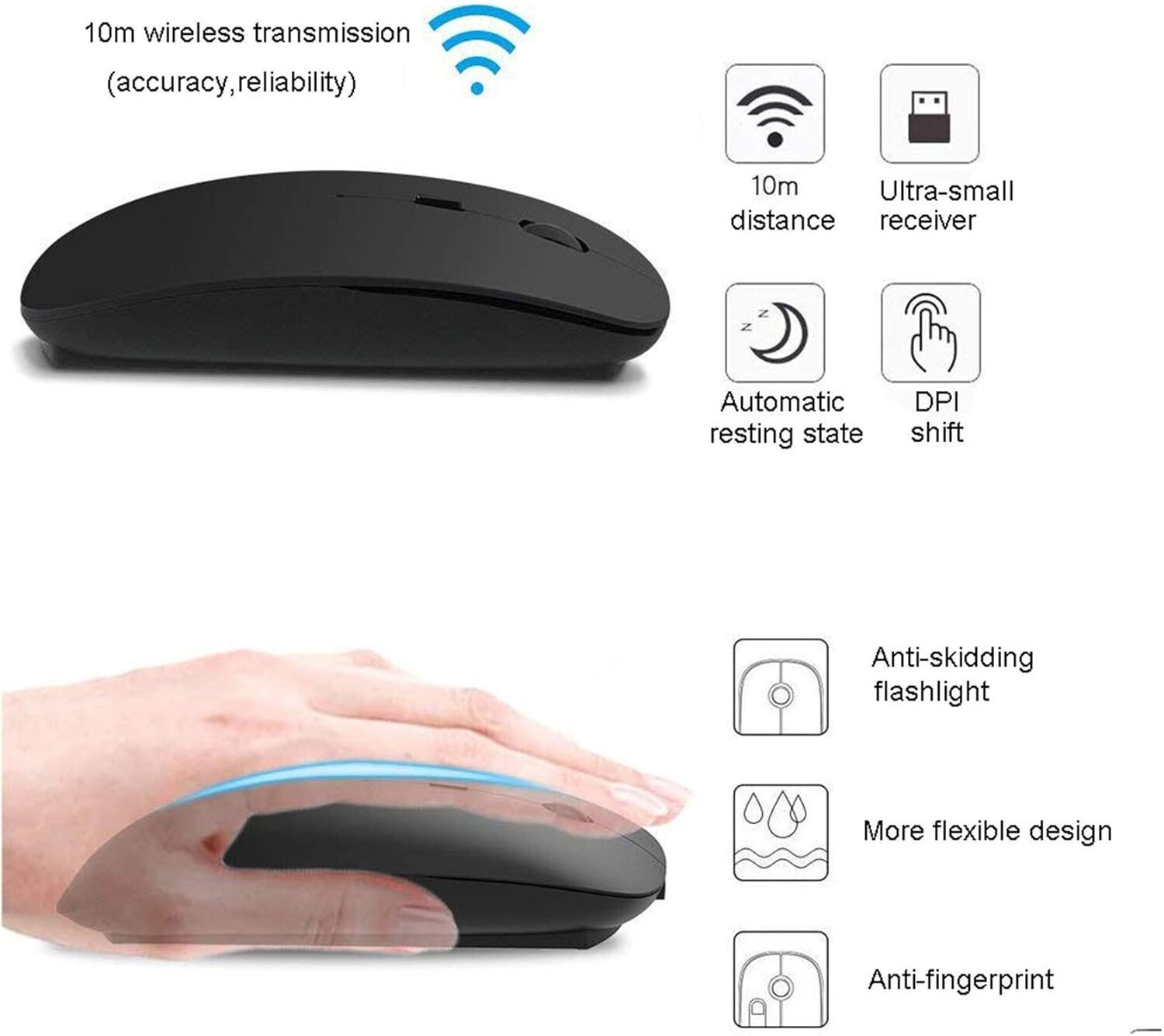 Souris sans fil rechargeable,silence Click Wireless Mouse Optique, USB Nano - Image 4