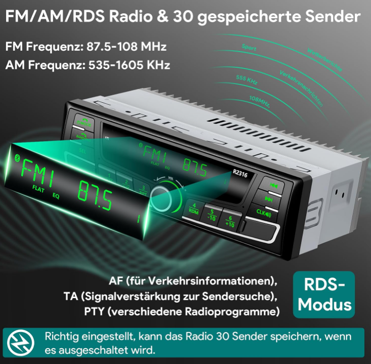 Autoradio RDS│Bluetooth │FM/│USB│SD│AUX│MP3│65Wx4│écran LED│7 Couleurs - Image 4