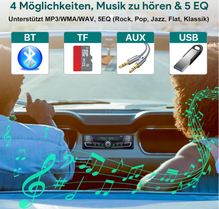 Autoradio RDS│Bluetooth │FM/│USB│SD│AUX│MP3│65Wx4│écran LED│7 Couleurs - Image 6