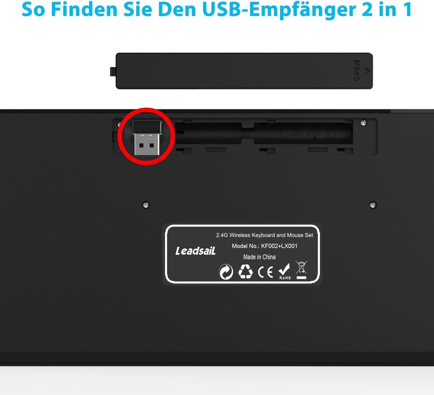 Clavier et souris sans fil, 2,4 GHz QWERTZ souris silencieuse sans fil Leadsail - Image 4