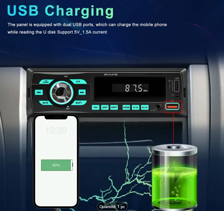 Autoradio R2214│Car MP3 Player│Bluetooth│2 USB│AUX│FM/AM│Radio│Musique - Image 3
