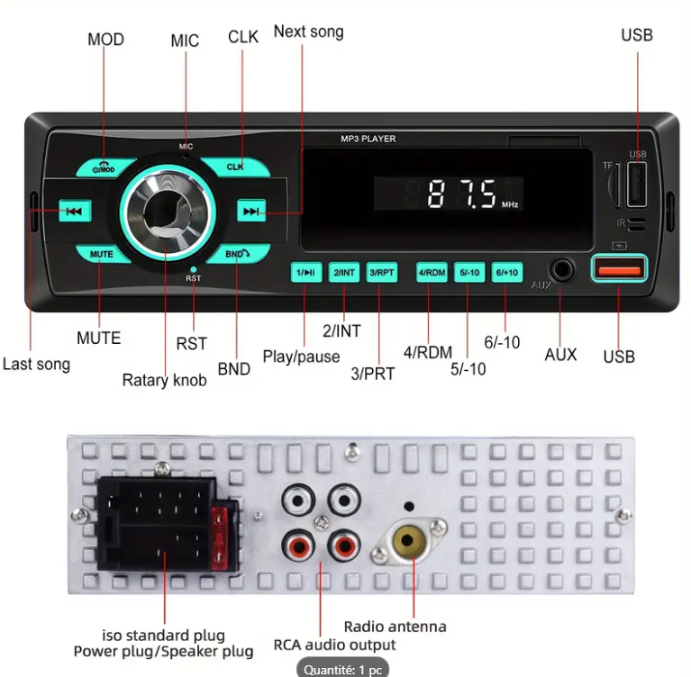 Autoradio R2214│Car MP3 Player│Bluetooth│2 USB│AUX│FM/AM│Radio│Musique - Image 7