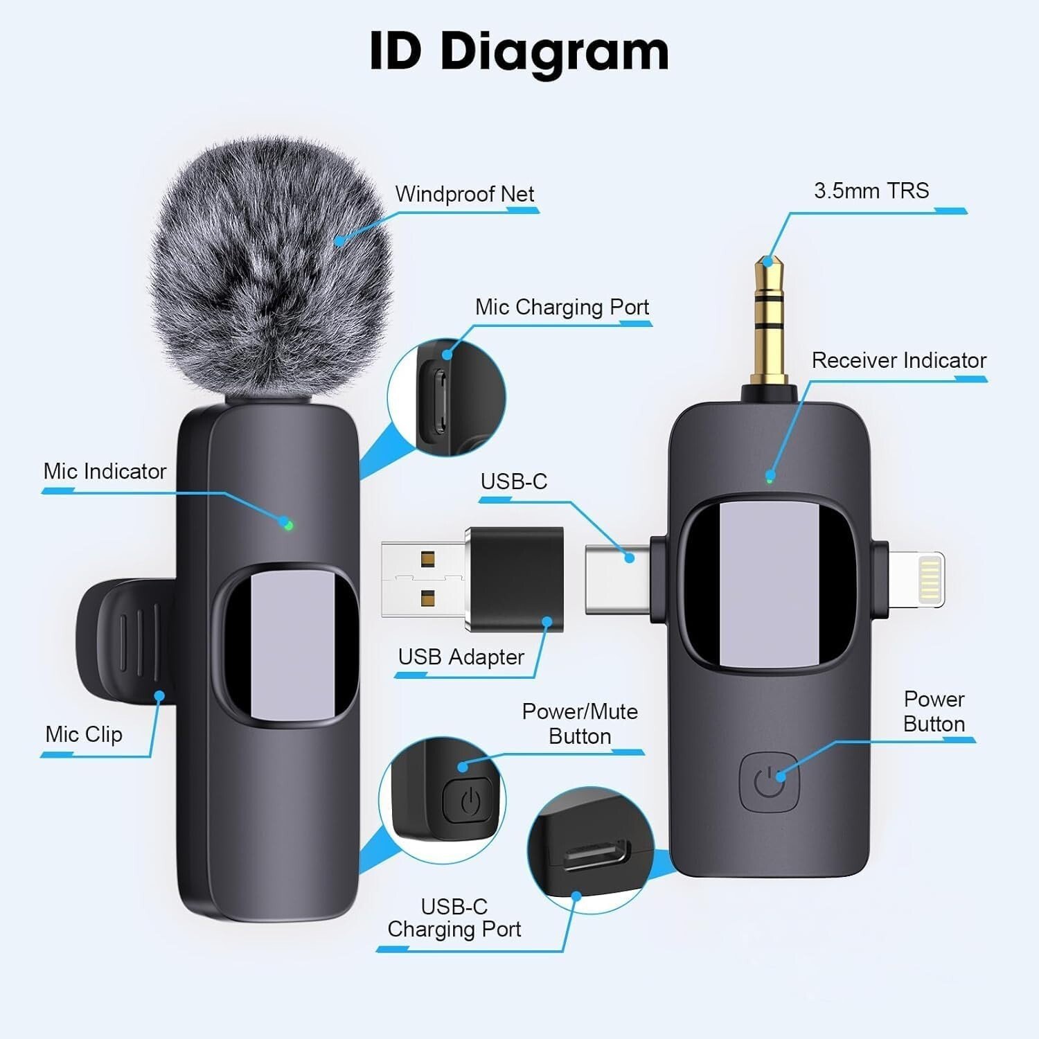 Kit de 2 micros-cravate|Sans fil|pour iPhone & Android & Jack 3.5mm|HMKCH k30 - Image 3