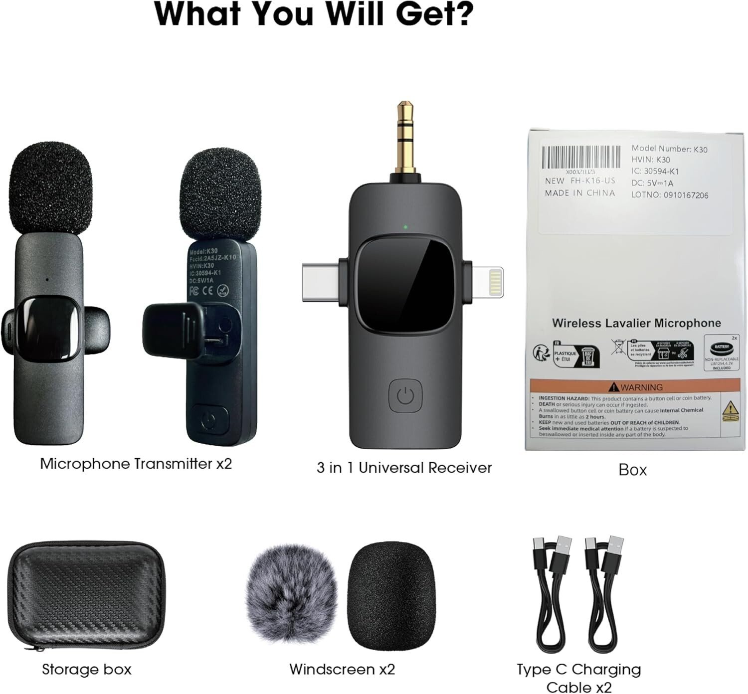 Kit de 2 micros-cravate|Sans fil|pour iPhone & Android & Jack 3.5mm|HMKCH k30 - Image 7