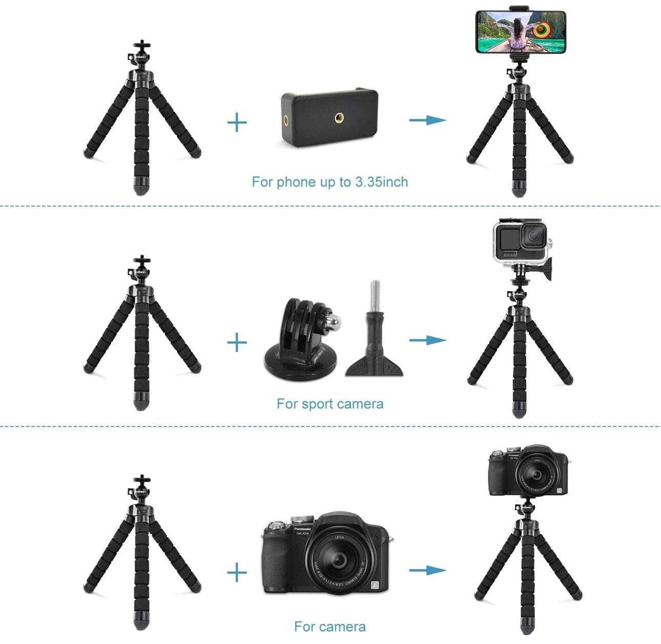 Trépied de Téléphone, Caméra & Camescope│RHODESY│Style pieuvre│Flexible│Noir - Image 4