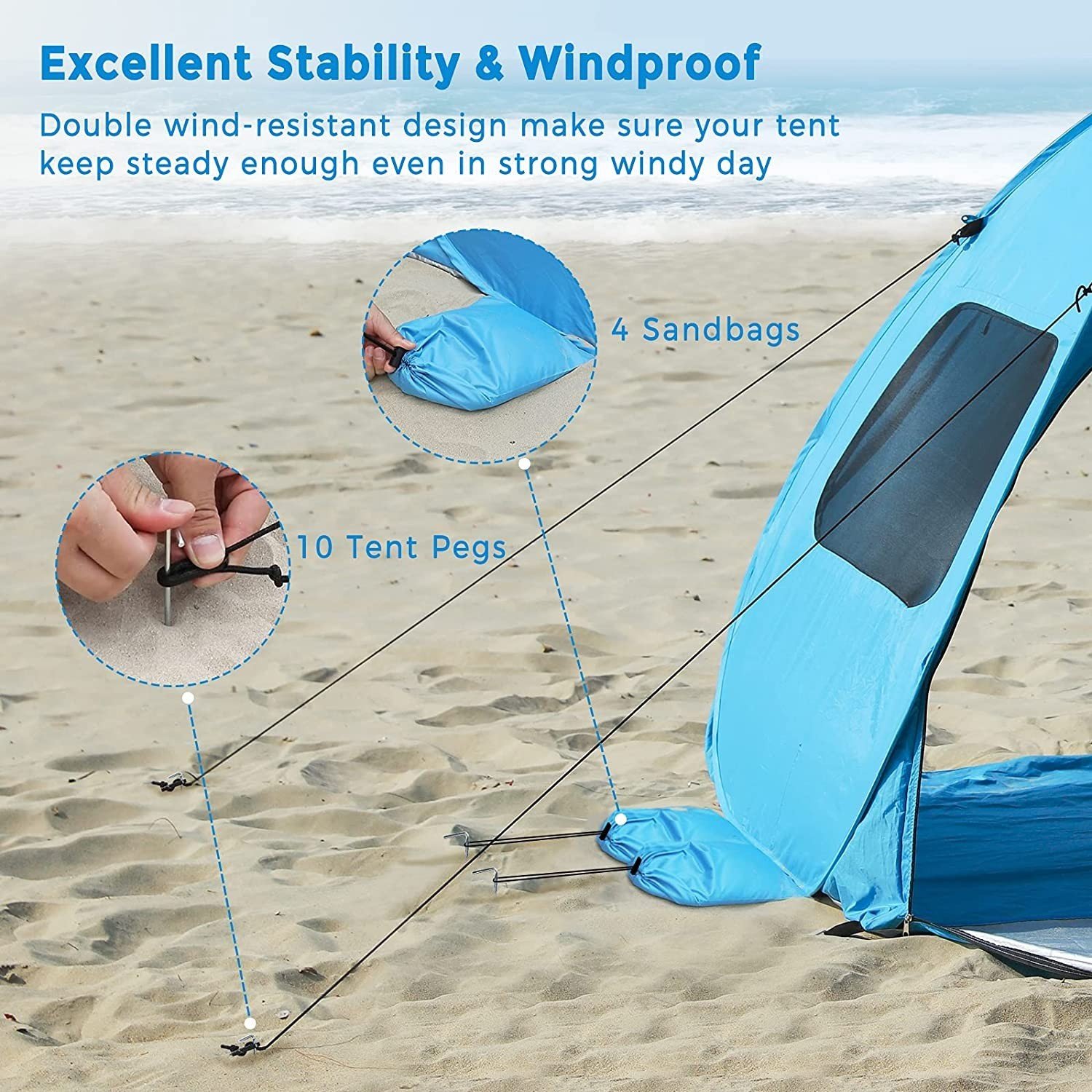 Tente de plage│BT001A│AERB│150cm x 130cm│Abri soleil léger│Bien ventilé│Bleu - Image 5